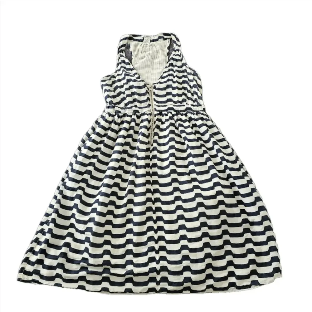 Pinky Striped Nautical Dress Cotton Racer Back Navy Blue/ Light Beige Small - Picture 1 of 11